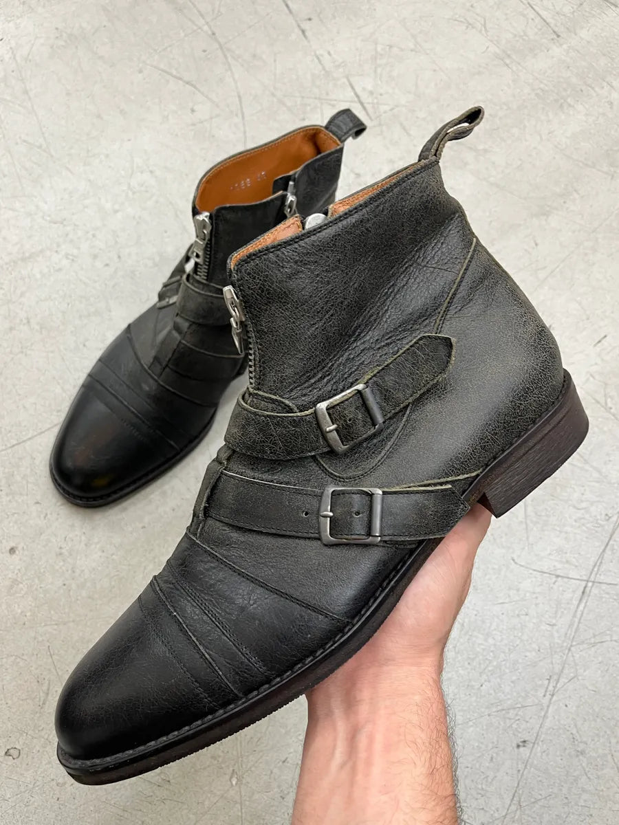 Dries Van Noten Eroded Buckle Strap Black Leather Boots EabQplP 0
