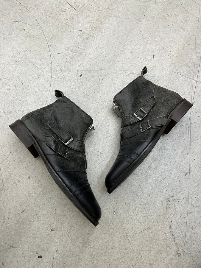 Dries Van Noten Eroded Buckle Strap Black Leather Boots EabQplP 1