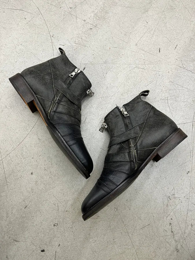 Dries Van Noten Eroded Buckle Strap Black Leather Boots EabQplP 2