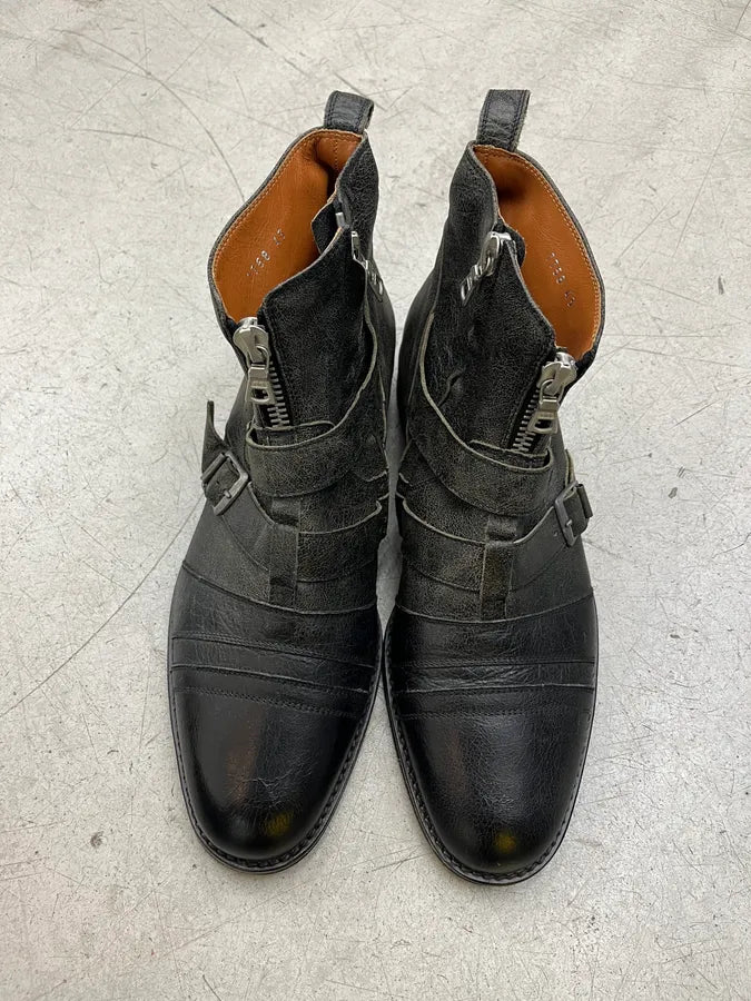 Dries Van Noten Eroded Buckle Strap Black Leather Boots EabQplP 3