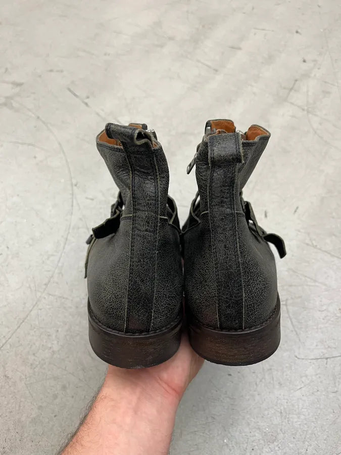 Dries Van Noten Eroded Buckle Strap Black Leather Boots EabQplP 4