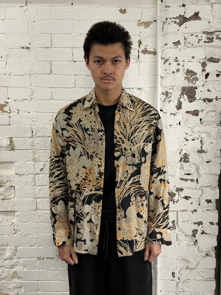 Dries Van Noten Floral Beige & Black Silk Shirt vjxIcVR 1