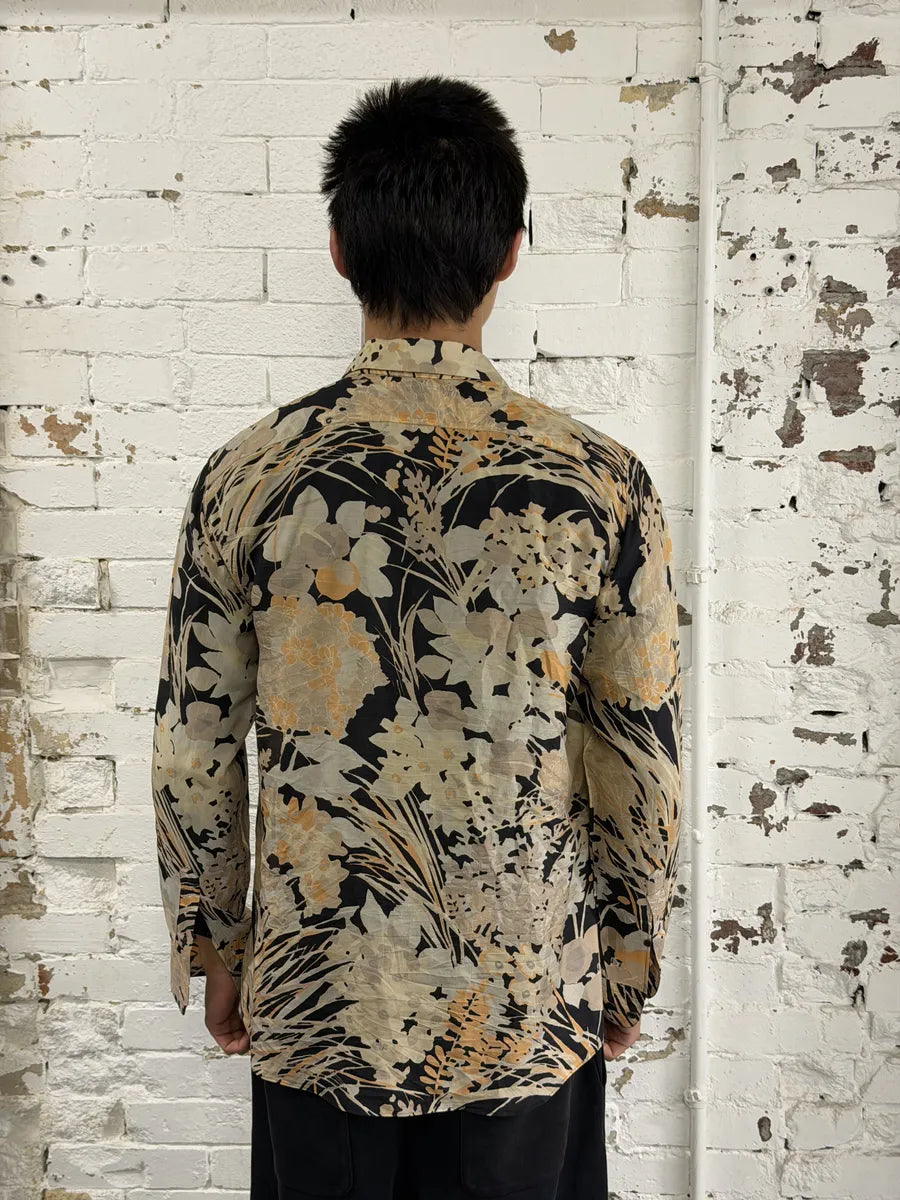 Dries Van Noten Floral Beige & Black Silk Shirt vjxIcVR 2