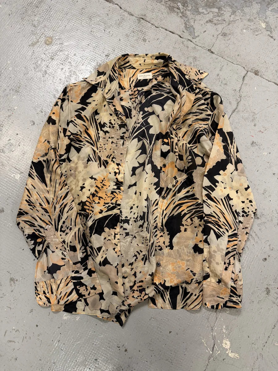 Dries Van Noten Floral Beige & Black Silk Shirt vjxIcVR 4