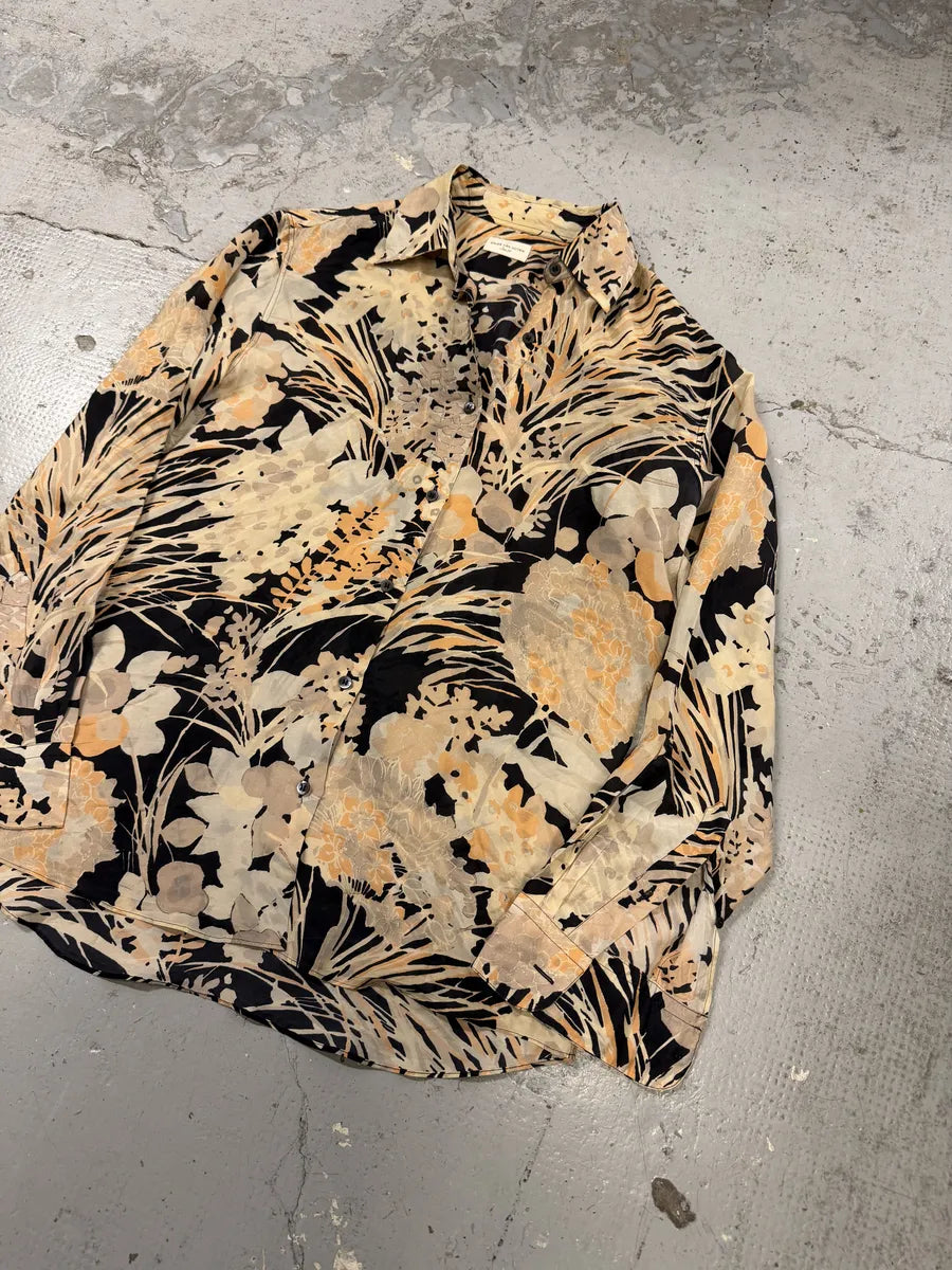 Dries Van Noten Floral Beige & Black Silk Shirt vjxIcVR 5