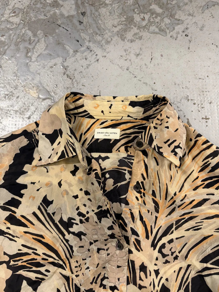 Dries Van Noten Floral Beige & Black Silk Shirt vjxIcVR 6