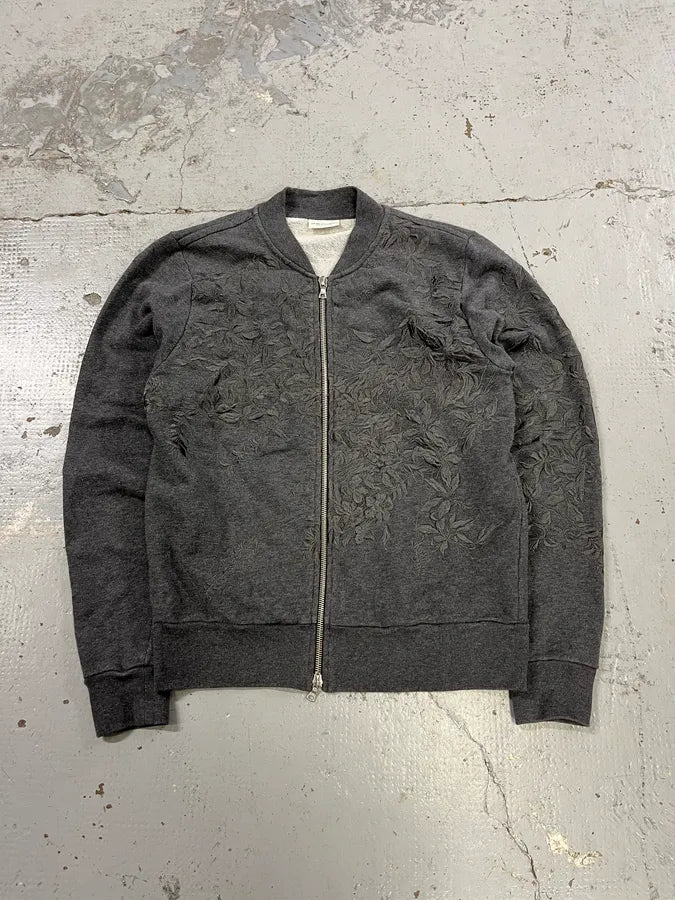 Dries Van Noten Floral Embroidered Grey Zip-Up Sweater ylIform 0