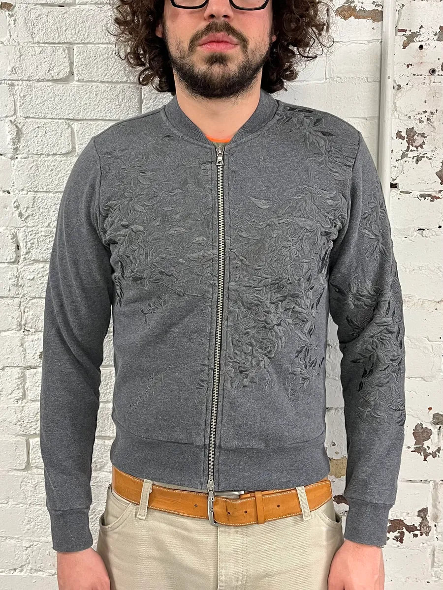 Dries Van Noten Floral Embroidered Grey Zip-Up Sweater ylIform 1
