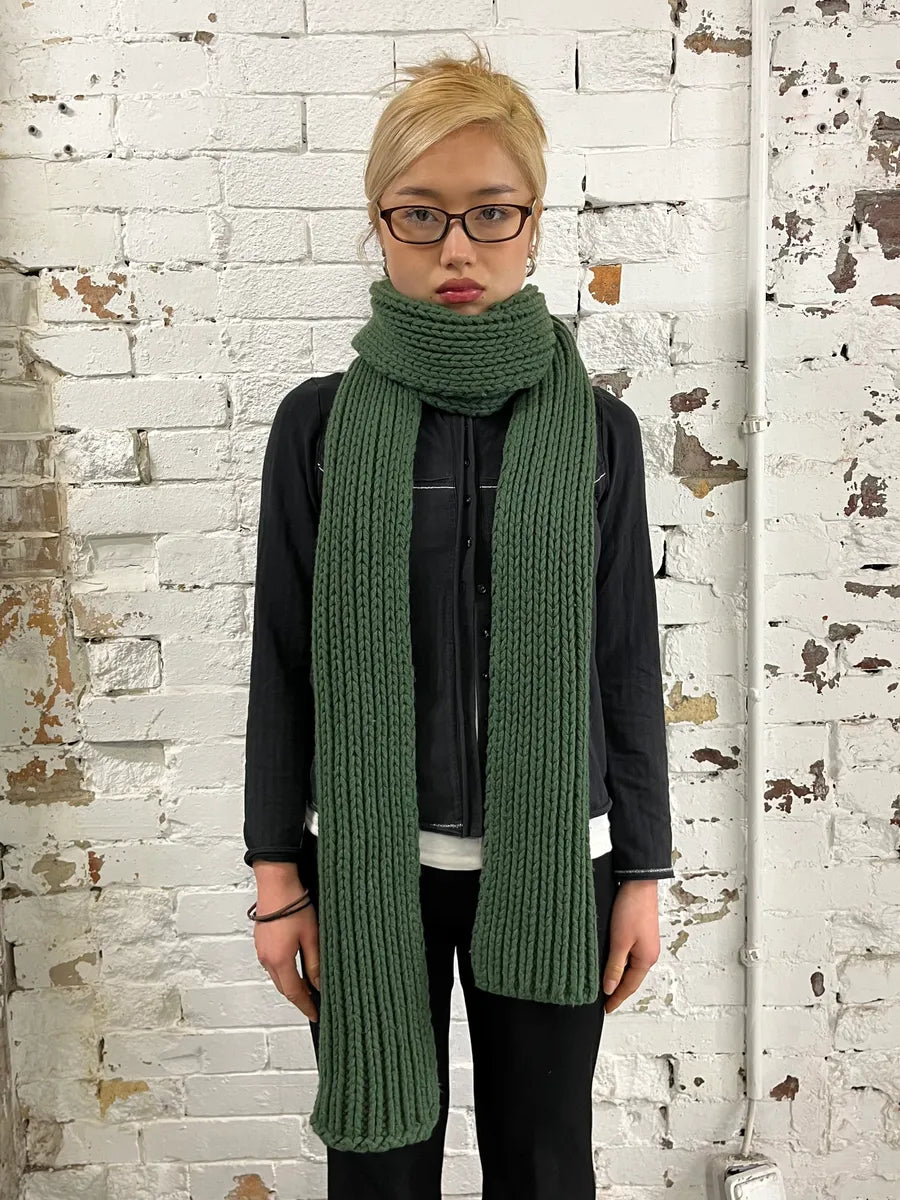 Dries Van Noten Forest Green Waffled Wool Premium Scarf QVwaPBQ 1