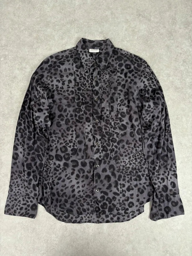 Dries Van Noten Grey & Black Leopard Print Shirt qxeORTu 0