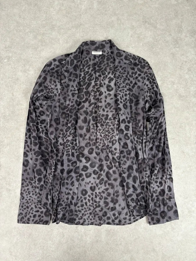 Dries Van Noten Grey & Black Leopard Print Shirt qxeORTu 6
