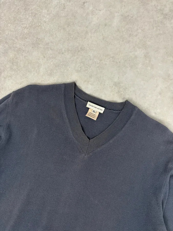 1990s Dries Van Noten Blue Grey V-Neck Sweater  zVeHABo 3