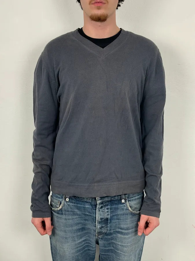 1990s Dries Van Noten Blue Grey V-Neck Sweater  zVeHABo 1