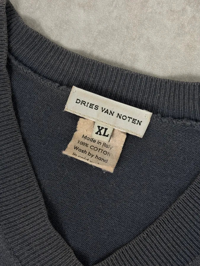 1990s Dries Van Noten Blue Grey V-Neck Sweater  zVeHABo 6