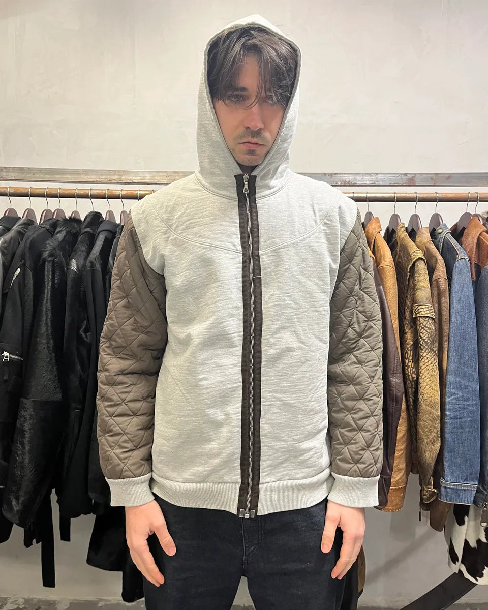 Dries Van Noten Grey Hybrid Puffer Sleeves Zip-up Sweater Jacket (L) 1