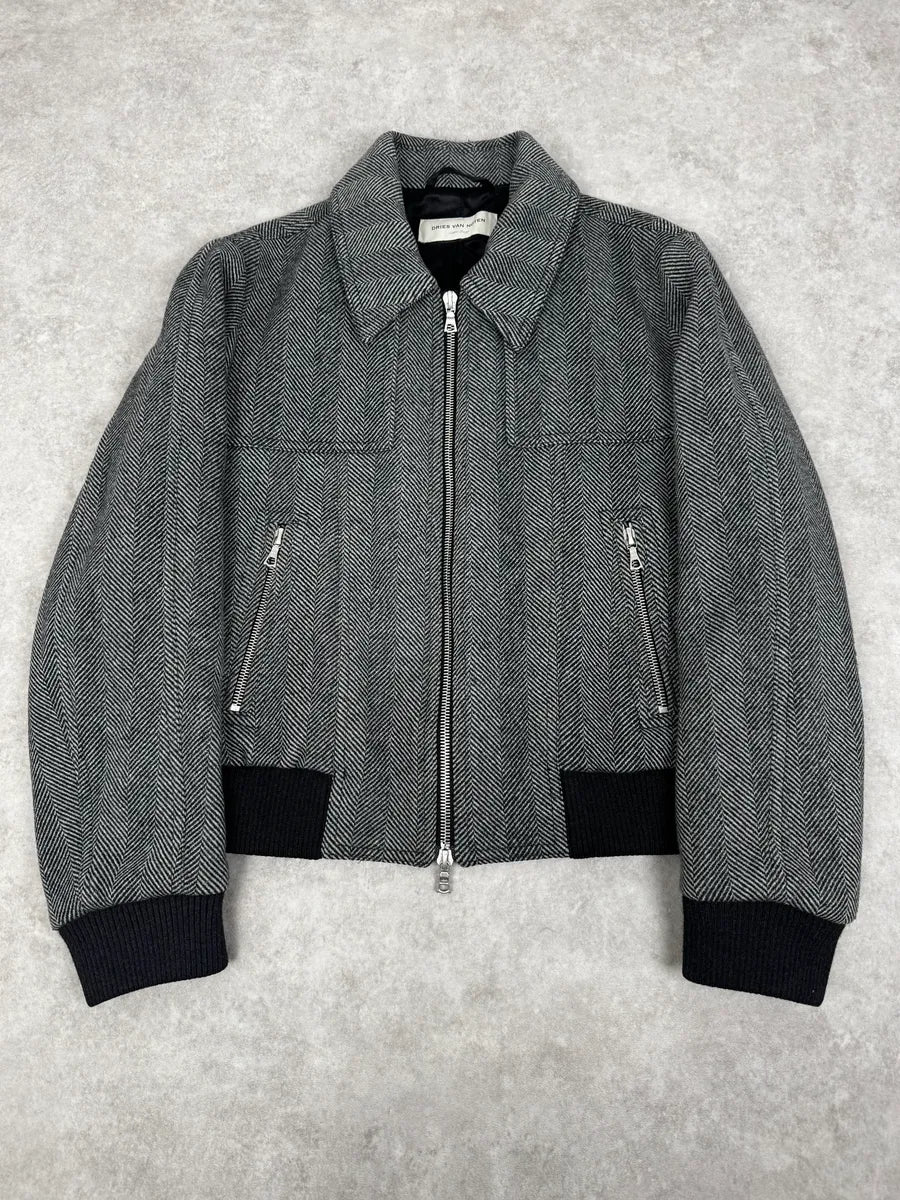 Dries Van Noten Grey Wool Classy Bomber Jacket AyHAhEK 0