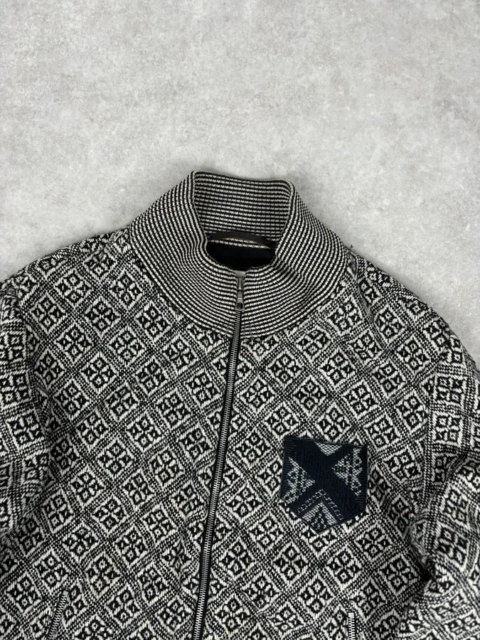 Dries Van Noten Grey Wool Jacquard Zip-up Jacket fSHwJWa 3
