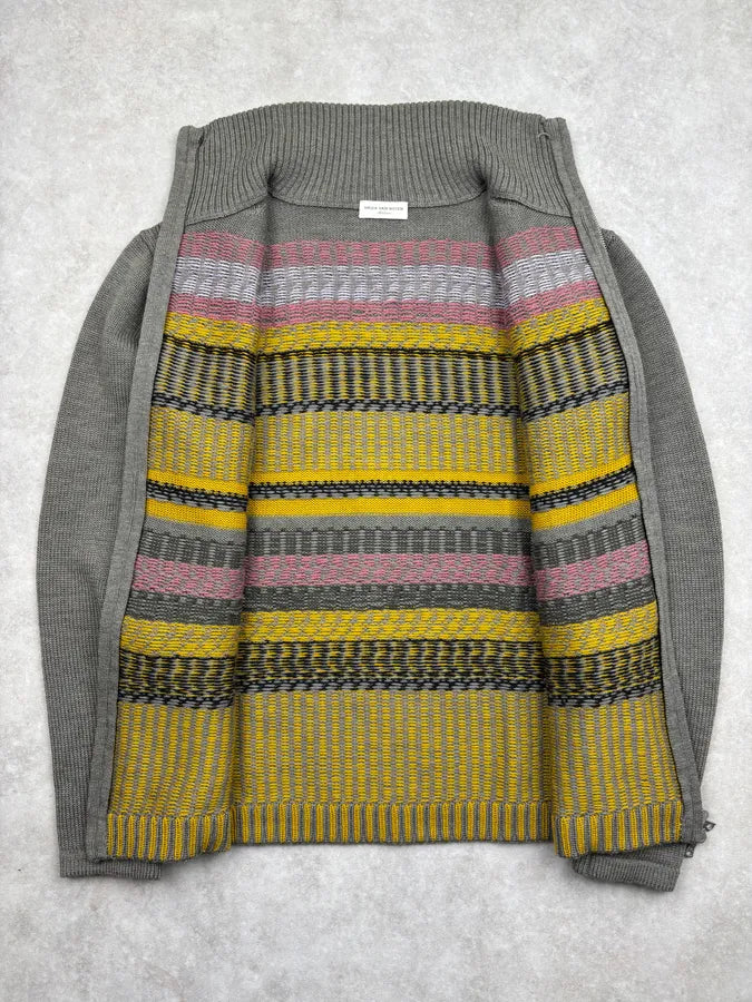 Dries Van Noten Grey Wool Yellow Striped Cardigan TVTUkeh 6