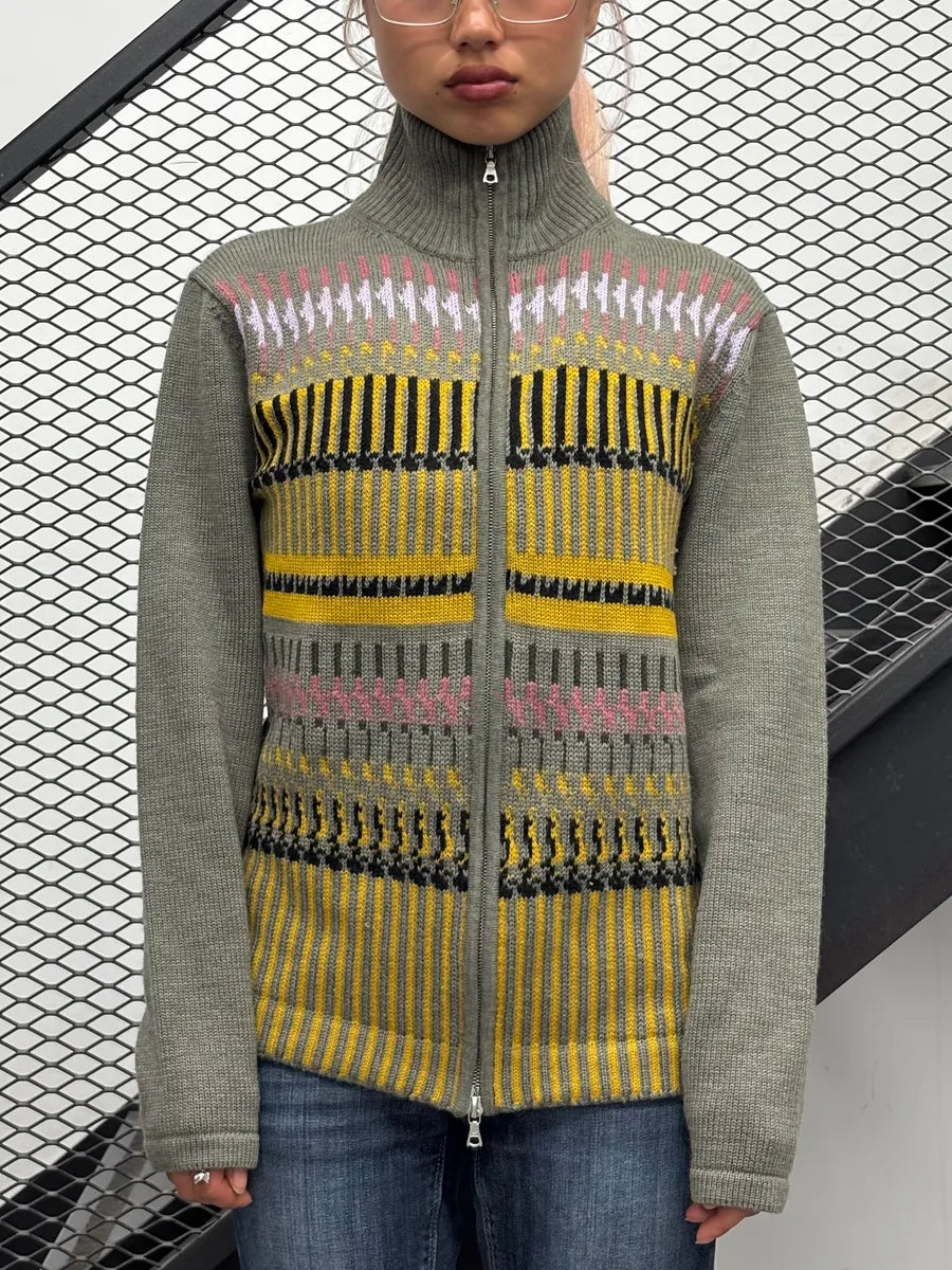Dries Van Noten Grey Wool Yellow Striped Cardigan TVTUkeh 1