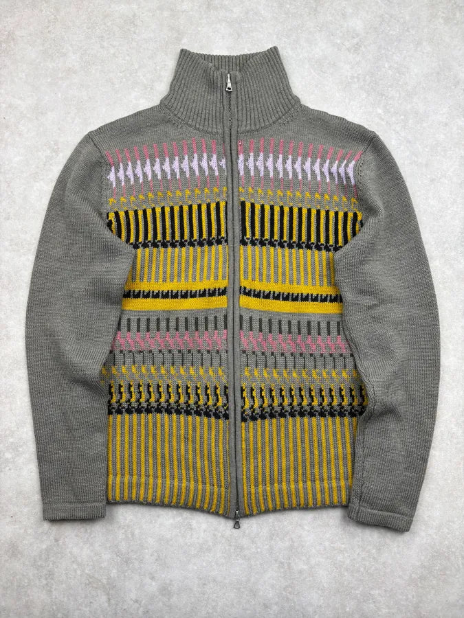Dries Van Noten Grey Wool Yellow Striped Cardigan TVTUkeh 0