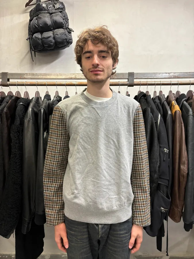 Dries Van Noten Hybrid Grey Checkered Arm Grey Sweater (S/M) KbieiMo 1