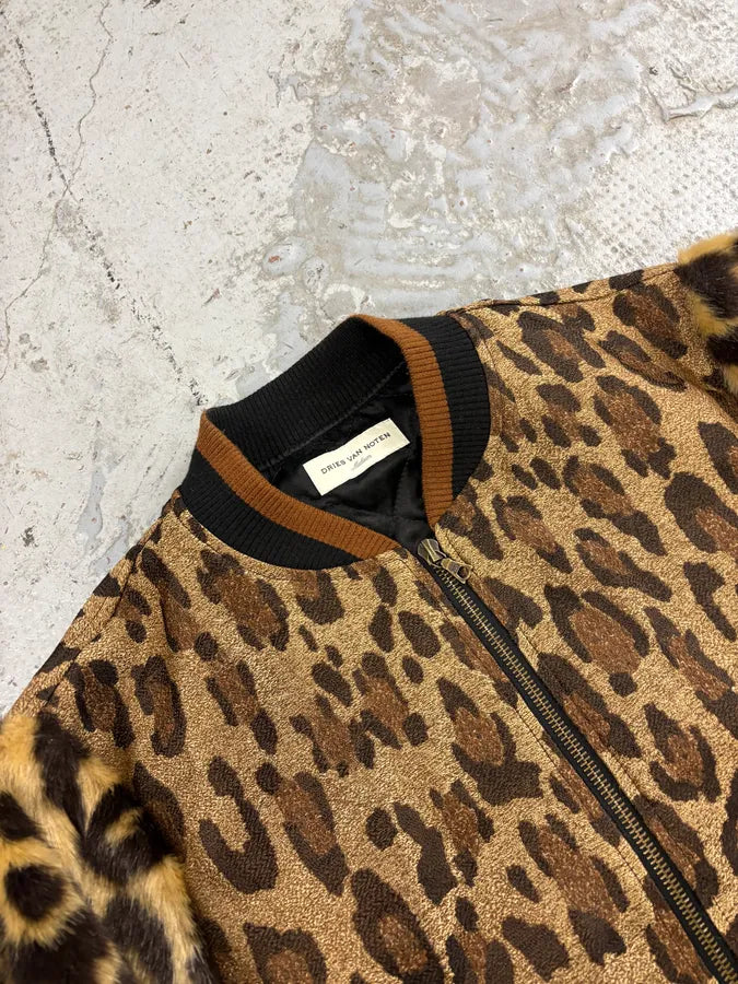 Dries Van Noten Hybrid Leopard Camel Bomber Jacket ysbZvsF 4