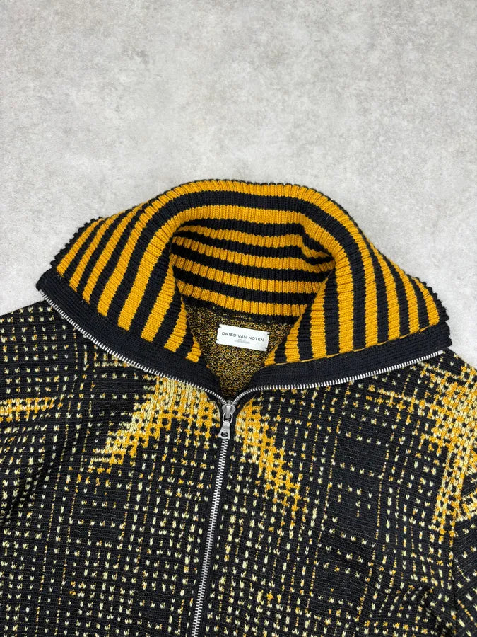 Dries Van Noten Black & Yellow Sun Galaxy Zip-up Sweater sAfDUfk 4