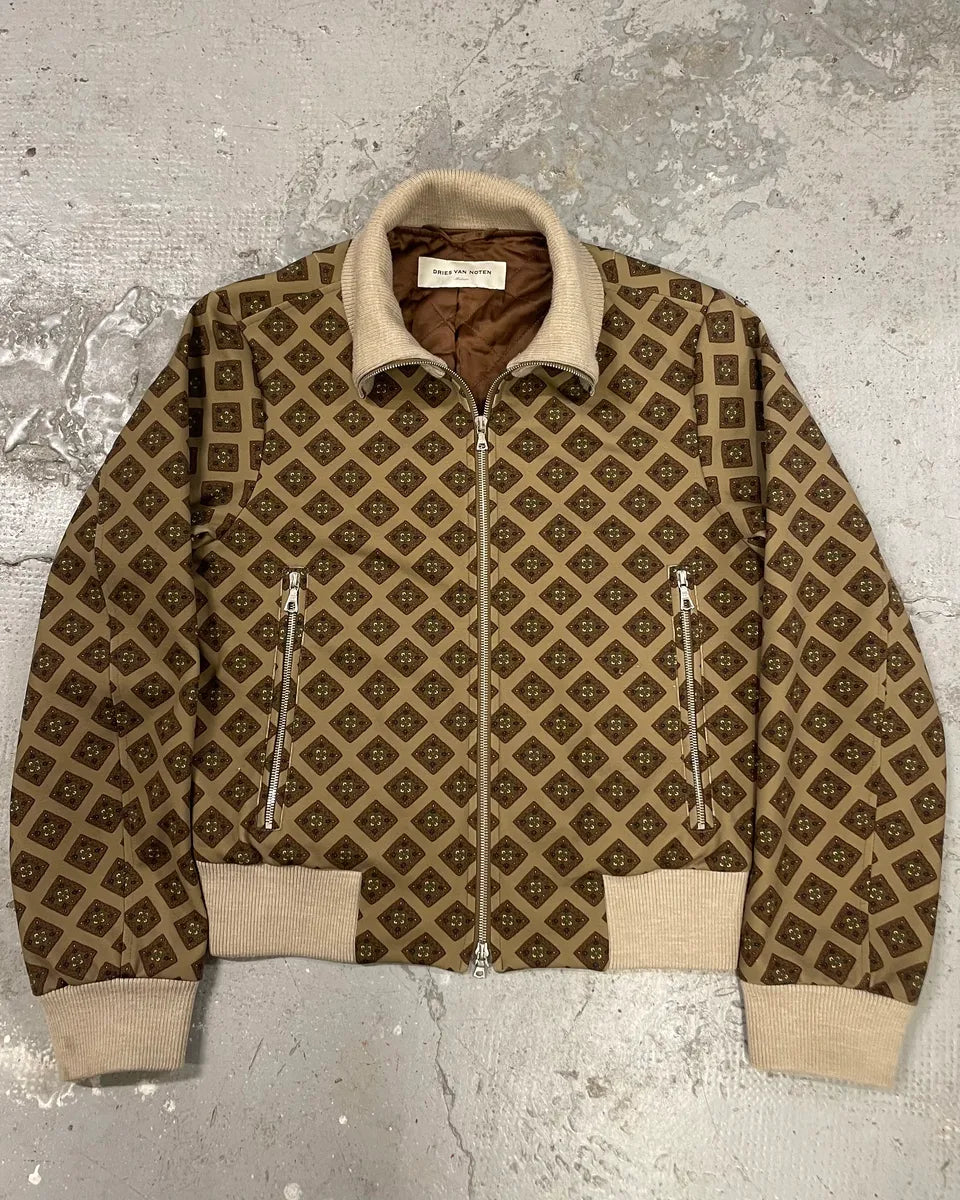 Dries Van Noten Jacquard Beige Zip-up Sweater (M) 0