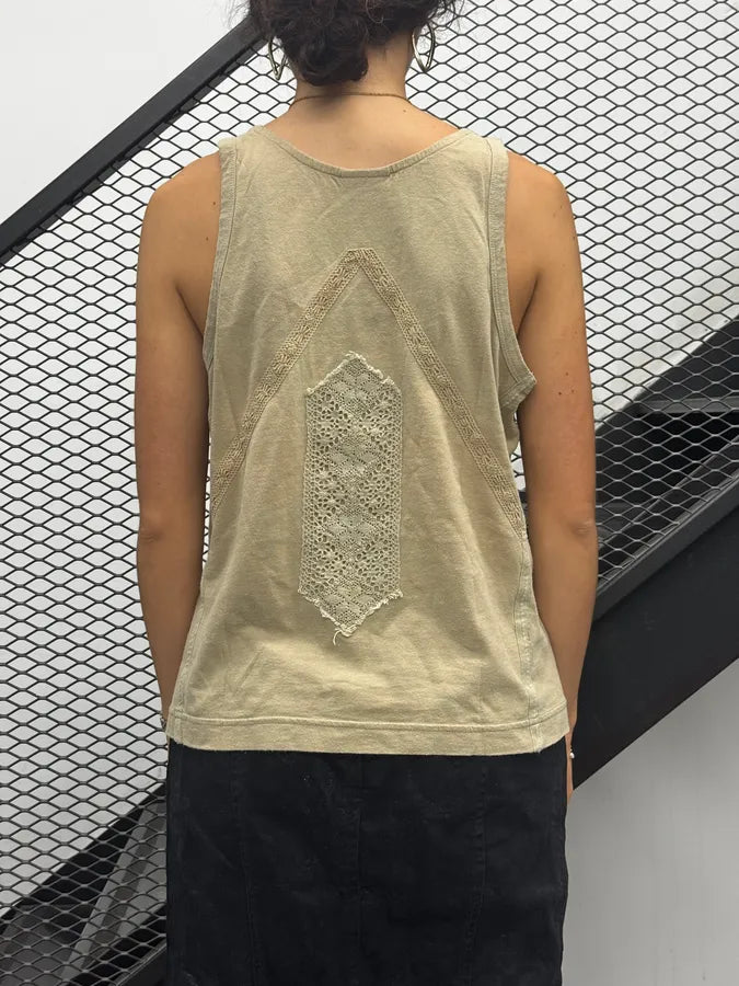 2000s Dries Van Noten Khaki Cotton Lace Embroidered Tank Top XZOhmDC 1