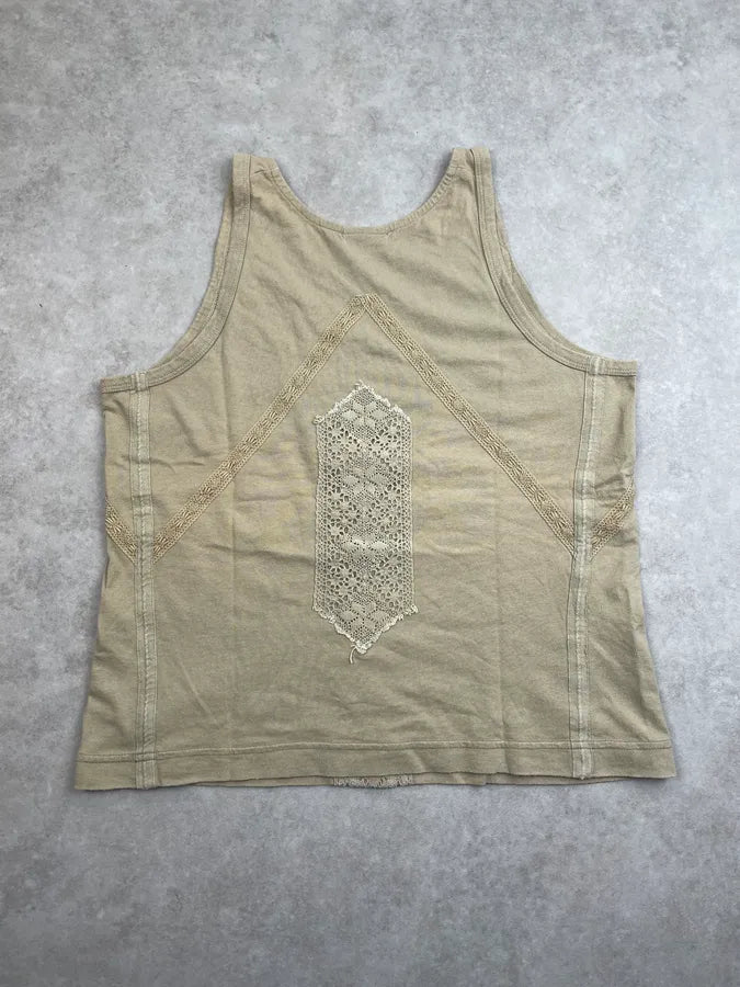 2000s Dries Van Noten Khaki Cotton Lace Embroidered Tank Top XZOhmDC 7