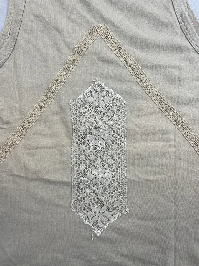 2000s Dries Van Noten Khaki Cotton Lace Embroidered Tank Top XZOhmDC 8