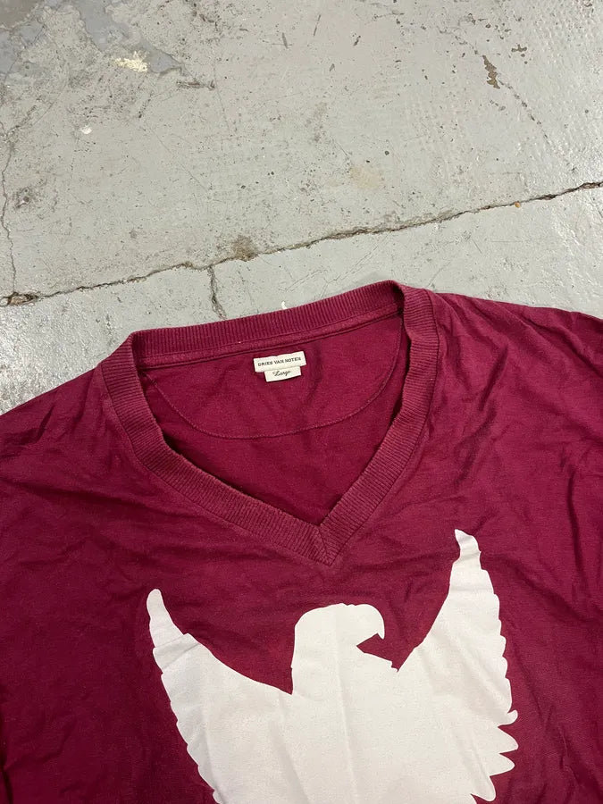 Dries Van Noten Large Bordeaux Eagle V Neck Longsleeves VUAuYgv 4