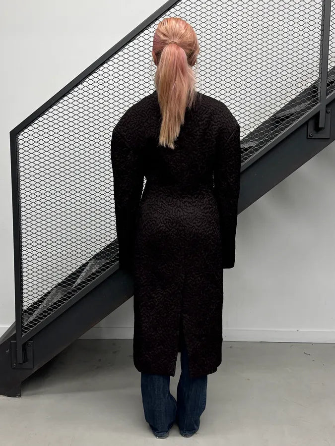 AW2014 Dries Van Noten Marron Wool Loose Textured Long Coat jpjhUUl 2