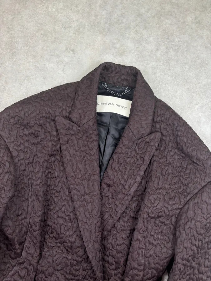 AW2014 Dries Van Noten Marron Wool Loose Textured Long Coat jpjhUUl 4