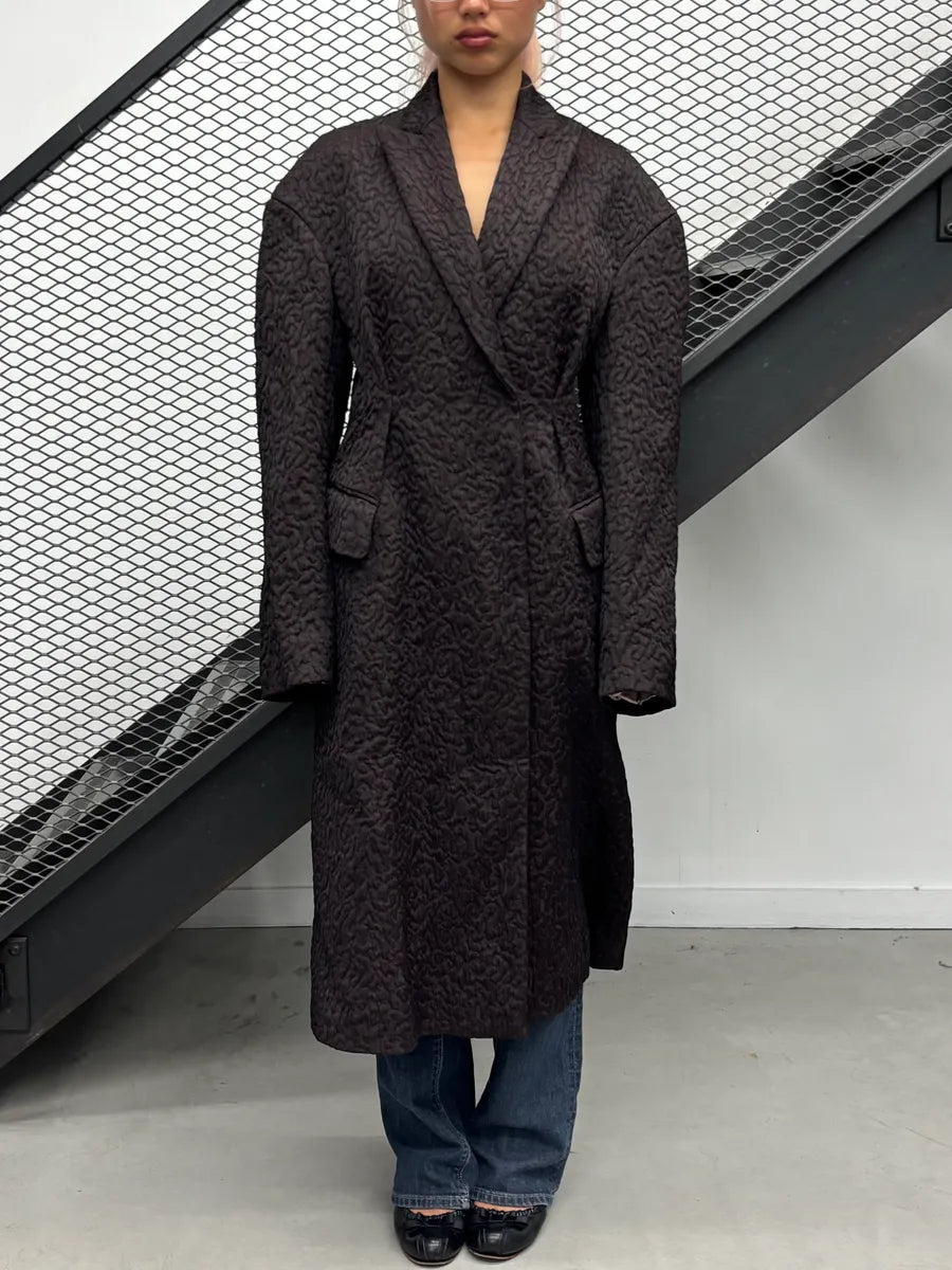 AW2014 Dries Van Noten Marron Wool Loose Textured Long Coat jpjhUUl 1