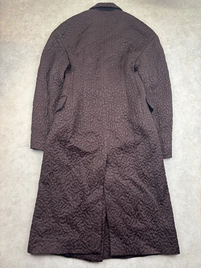 AW2014 Dries Van Noten Marron Wool Loose Textured Long Coat jpjhUUl 5