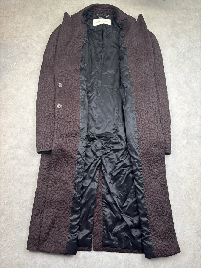 AW2014 Dries Van Noten Marron Wool Loose Textured Long Coat jpjhUUl 7