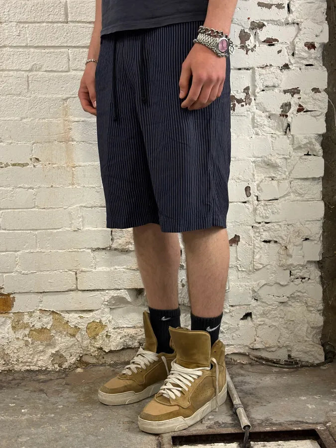 Dries Van Noten Navy Acetate Viscose Pinstripe Shorts JvtAbYi 2