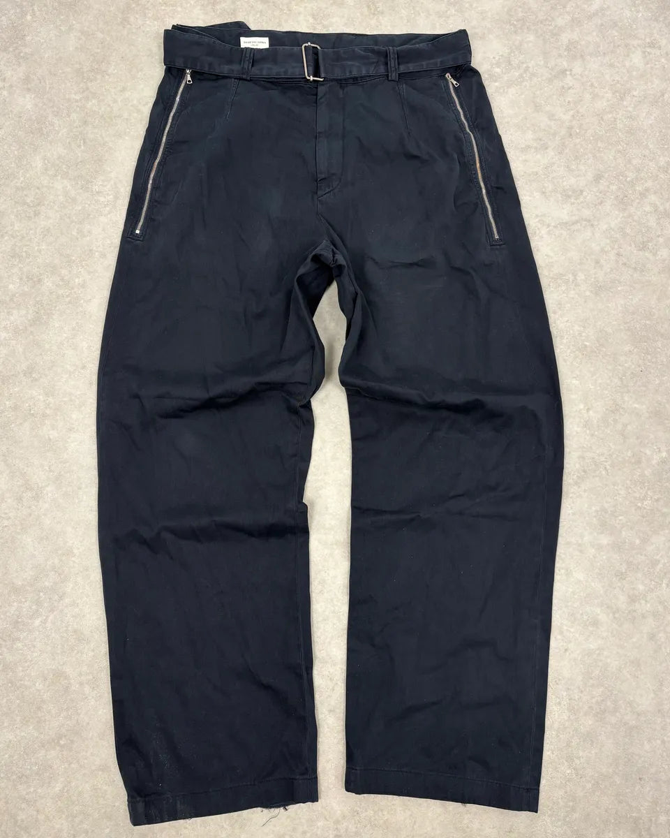 Dries Van Noten Navy Minimalist Belted Cozy Pants FrNqfeI 0