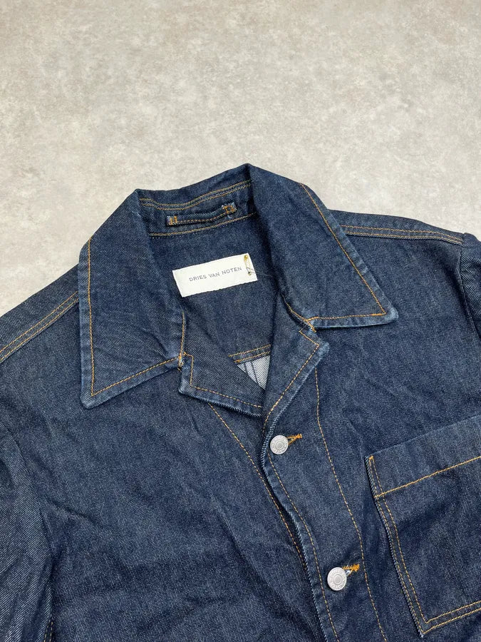 AW2025 Dries Van Noten Navy Chest Pocket Denim Jacket eAxdnbN 4