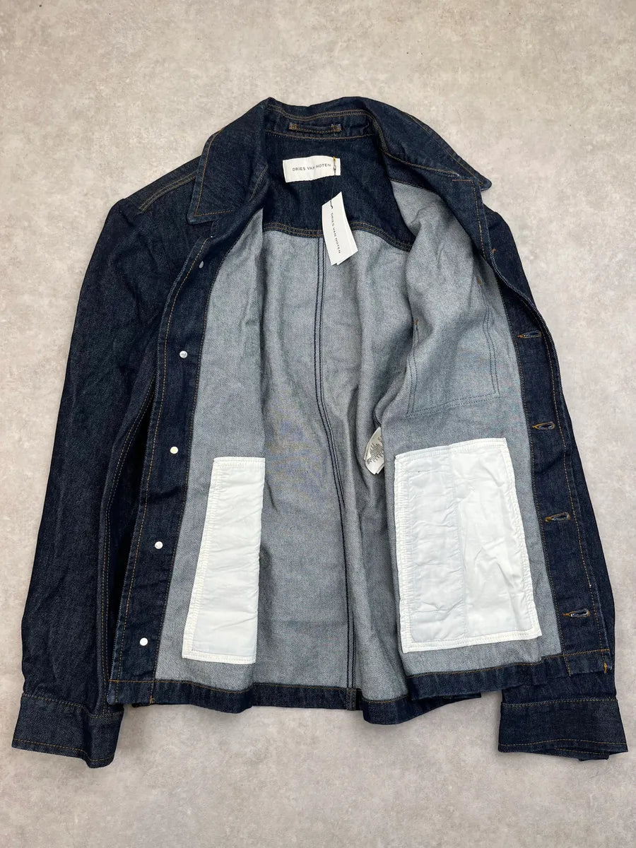 AW2025 Dries Van Noten Navy Chest Pocket Denim Jacket eAxdnbN 8