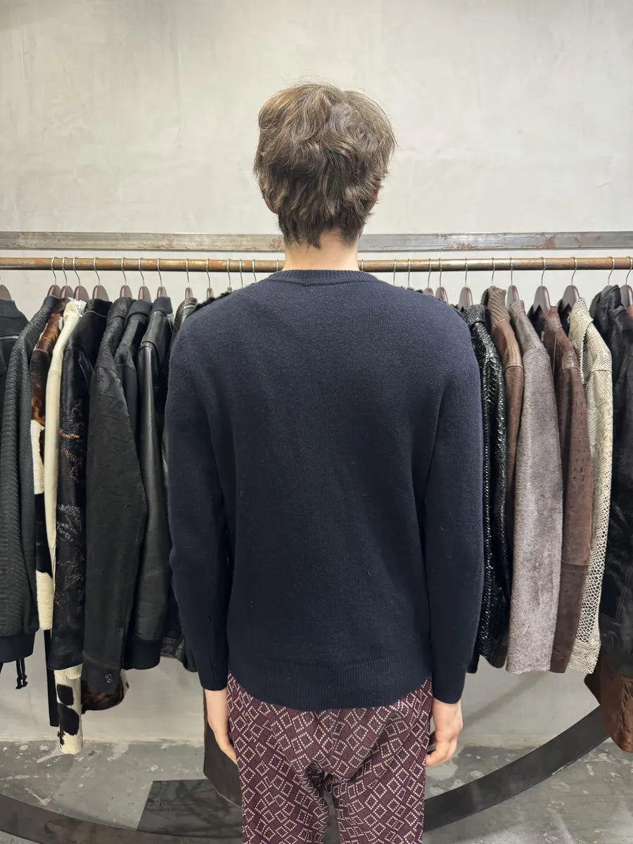 Dries Van Noten Navy Wool & Black Fur Front Sweater TqKjmhS 2