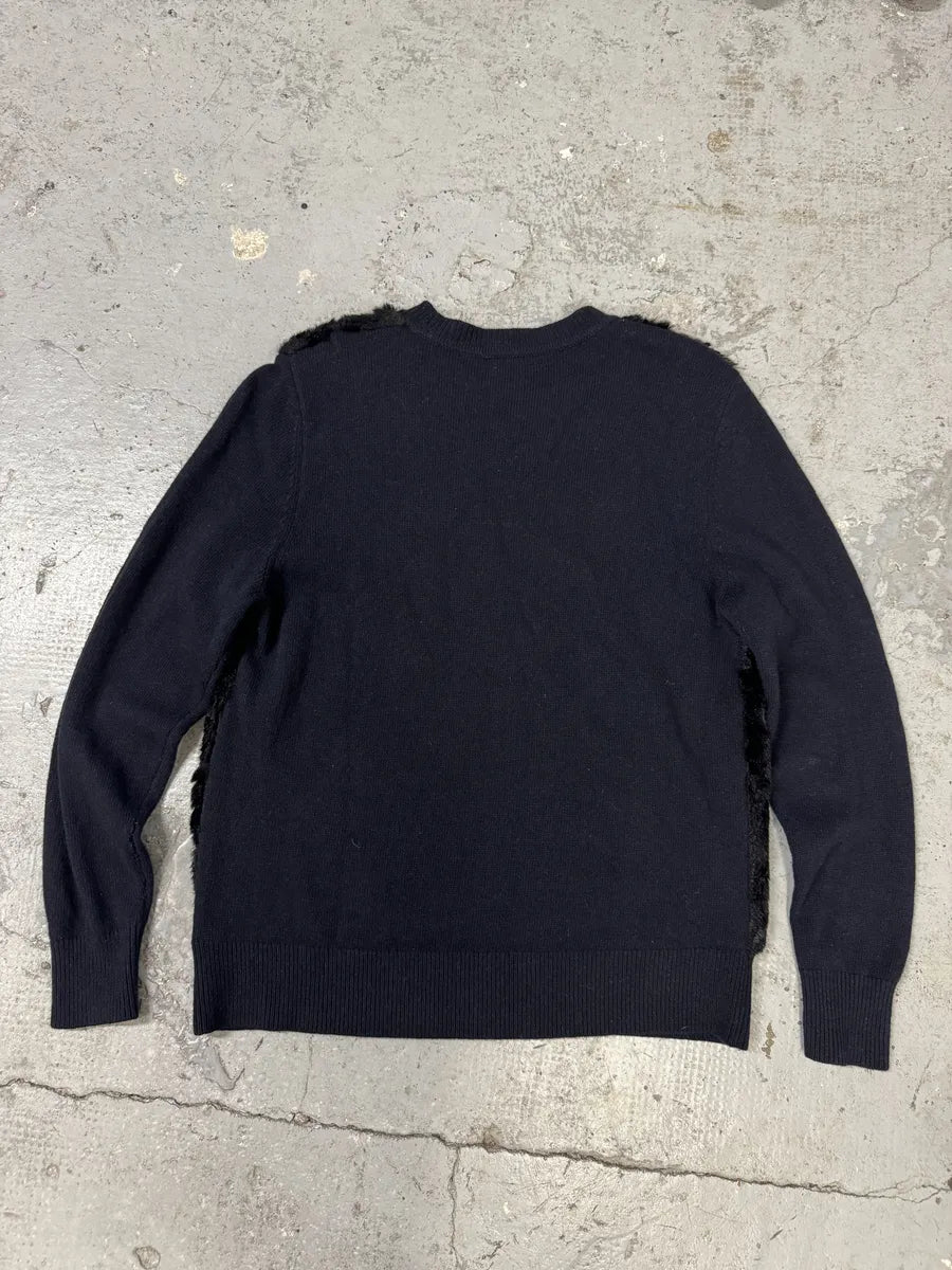 Dries Van Noten Navy Wool & Black Fur Front Sweater TqKjmhS 3