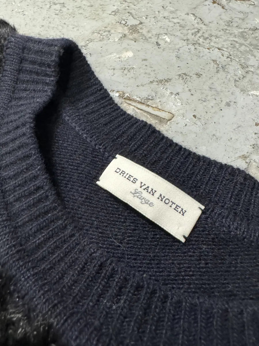 Dries Van Noten Navy Wool & Black Fur Front Sweater TqKjmhS 4
