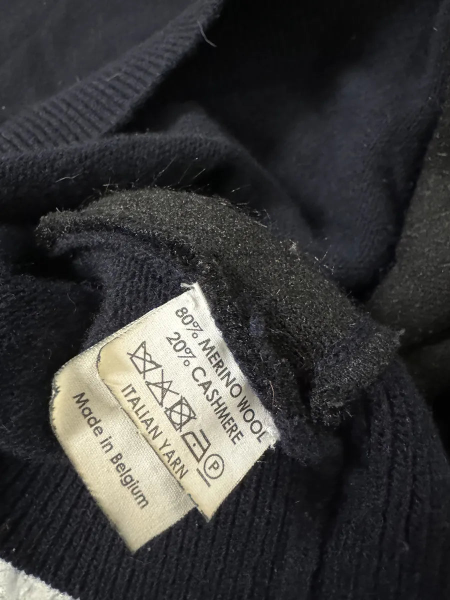 Dries Van Noten Navy Wool & Black Fur Front Sweater TqKjmhS 7