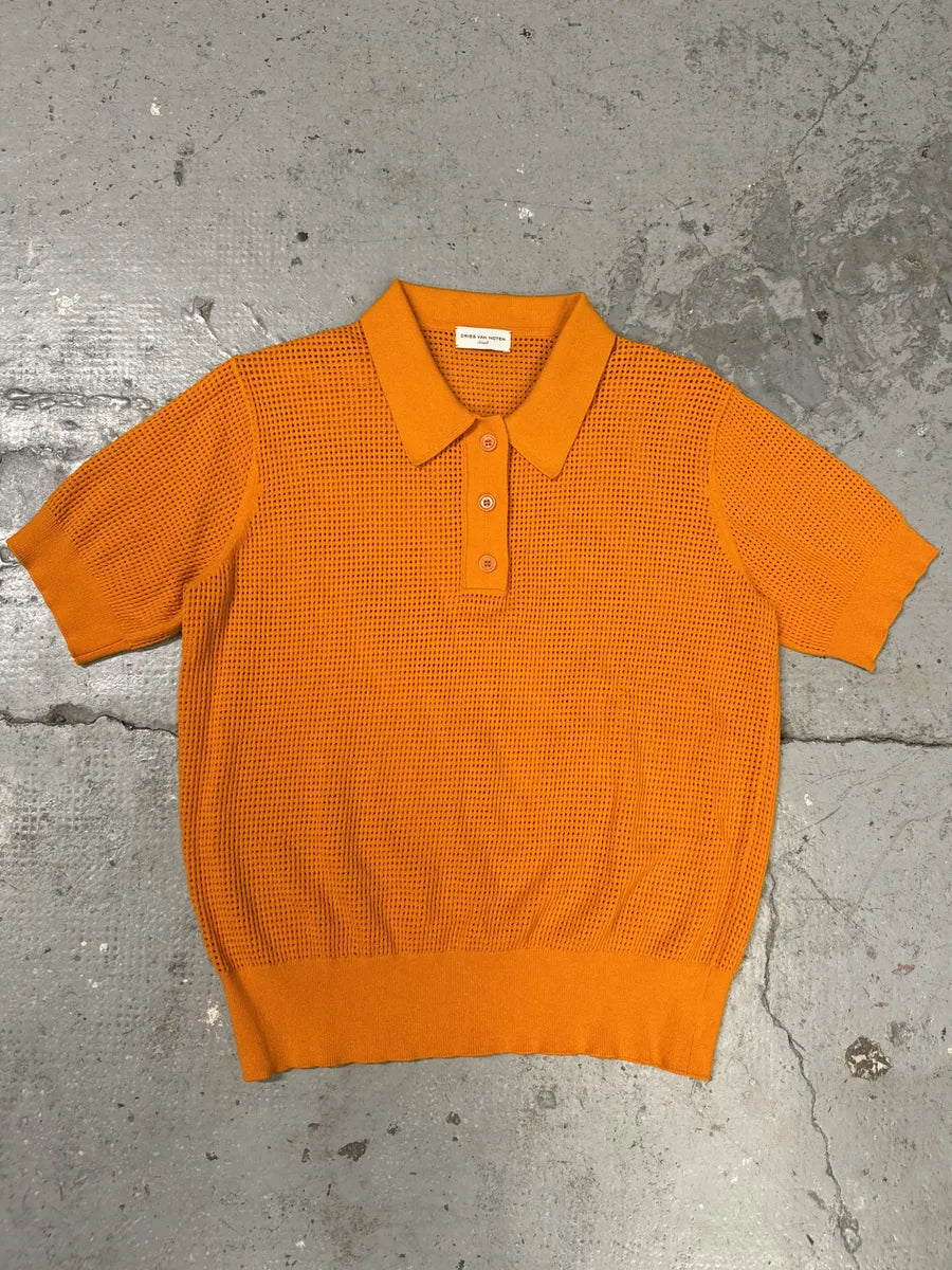 Dries Van Noten Orange Soft Knit Polo Shirt (S) QzJJHRu 0