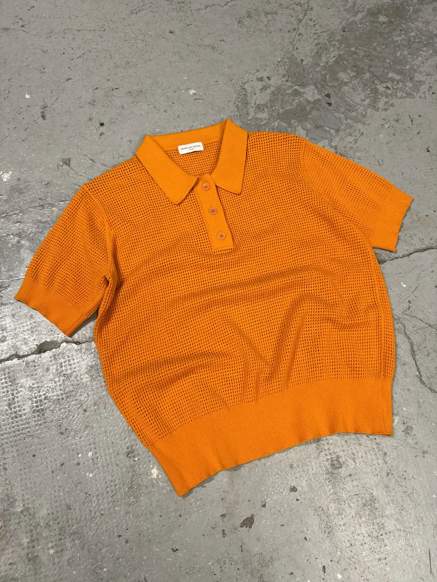 Dries Van Noten Orange Soft Knit Polo Shirt (S) QzJJHRu 3