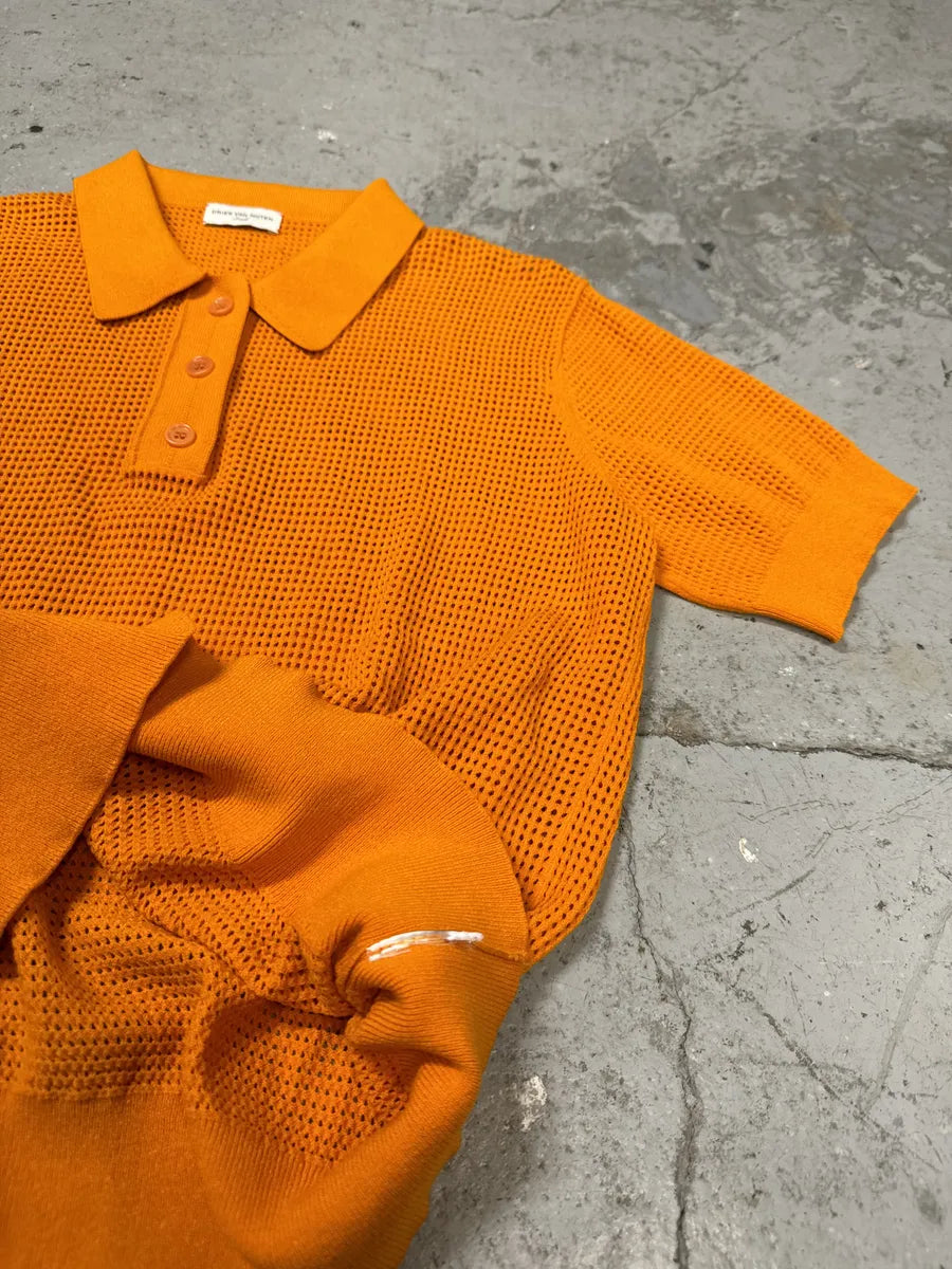 Dries Van Noten Orange Soft Knit Polo Shirt (S) QzJJHRu 4