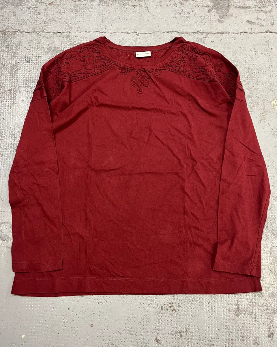 Dries Van Noten Red Embroidered Longsleeve T-Shirt GpqROYy 0