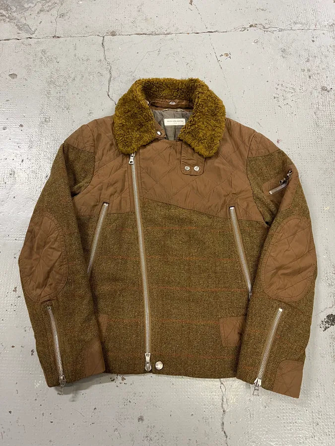 Dries Van Noten Sherpa Collar Asymmetrical Zip Wool Olive Jacket rgKjaWW 0